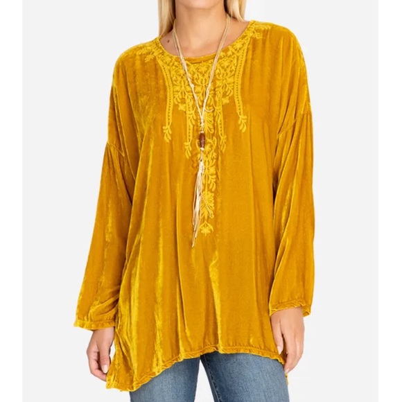 Johnny Was Tops - Johnny Was Antonella Velvet Blouse, Gold, XS